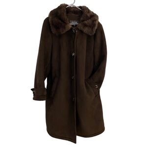 Donnybrook Vintage Faux Suede Fur Lined Trench Coat Brown Plus Size 1X